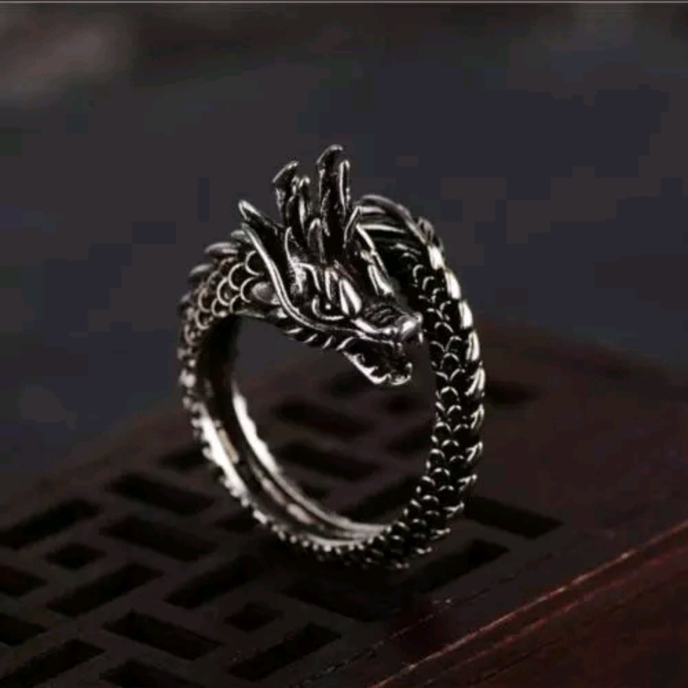 3/$25  Adjustable dragon ring antiqued silver